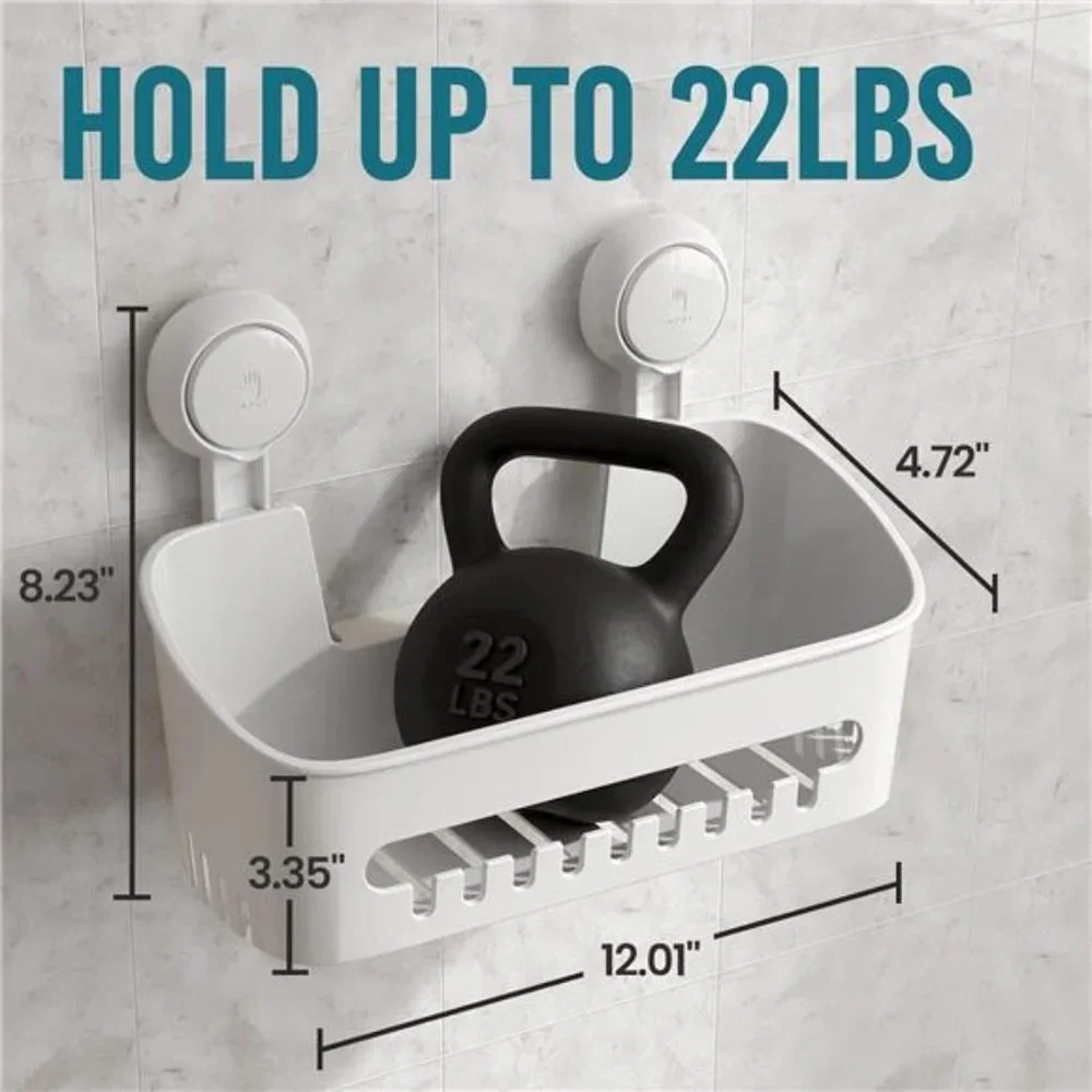 Suction Shower Caddy, Wall Mounted Bath Organizer Shelf, Plastic Shower Rack